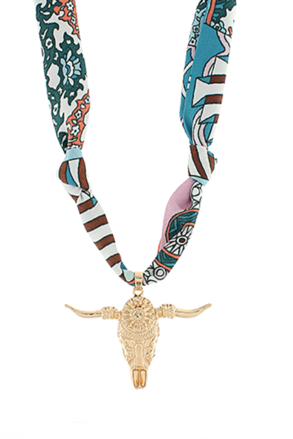 Steer Head Pendant Scarf Necklace
