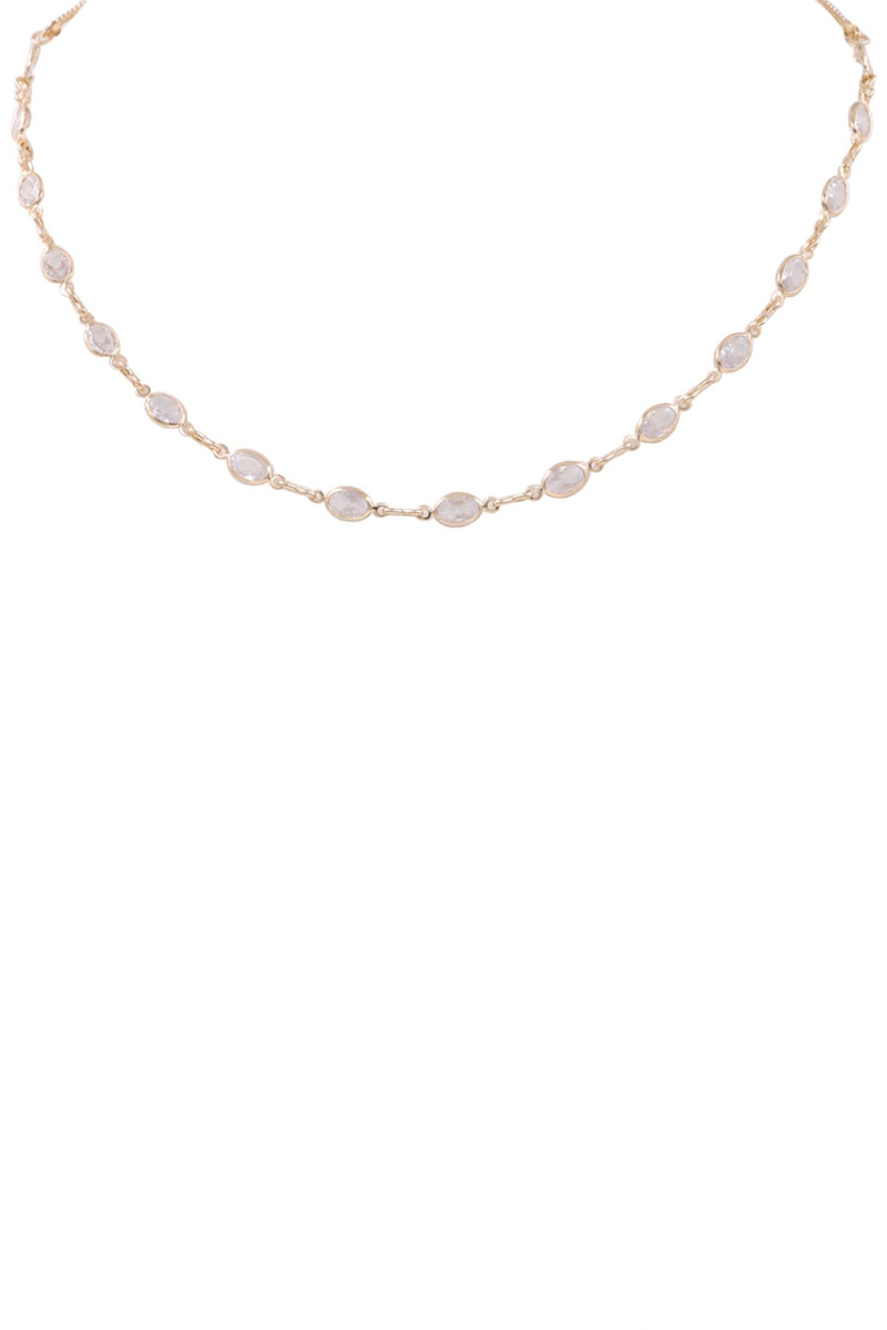 Metal Chain Glass Jewel Necklace -Gold