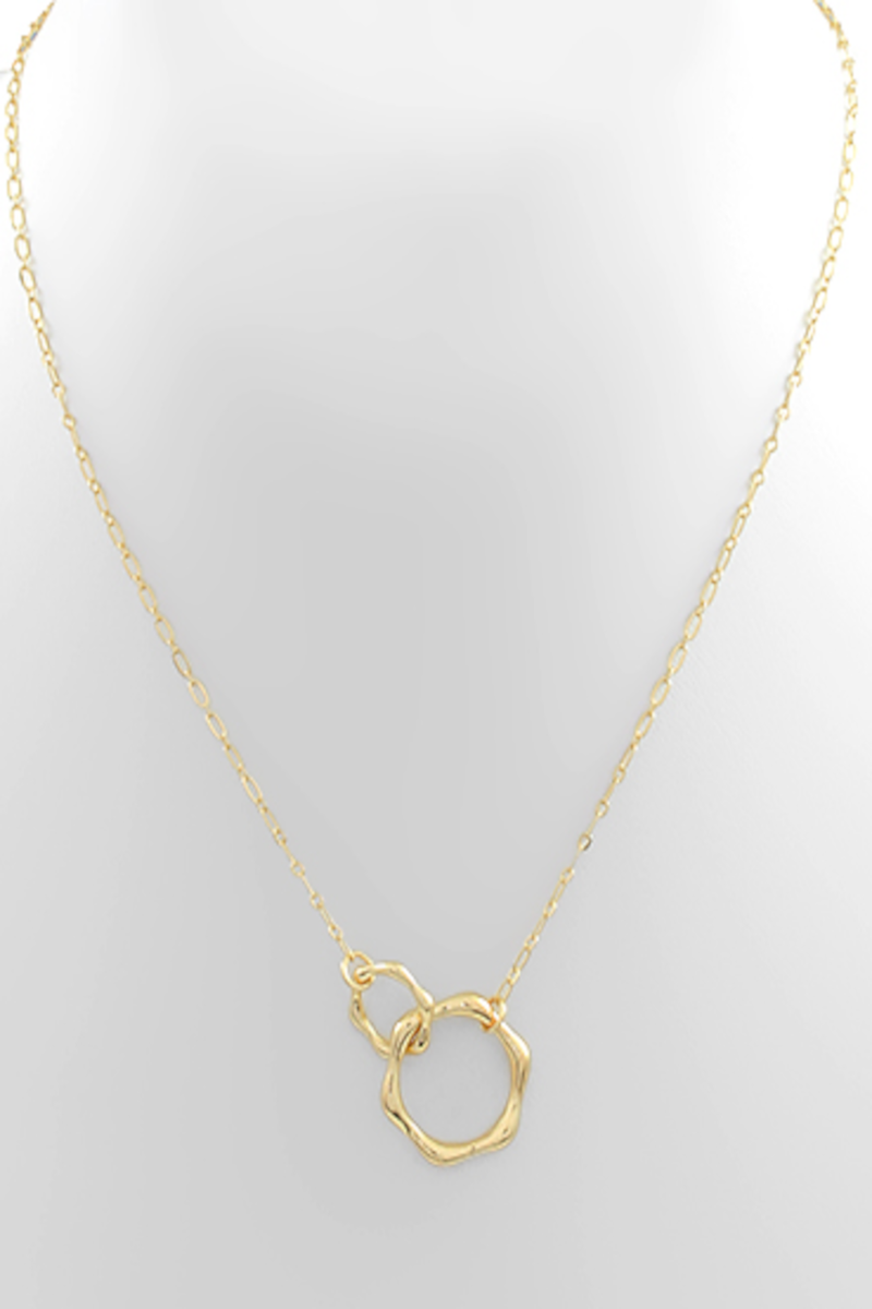 Linked Double Hexagon Pendant Necklace-Gold