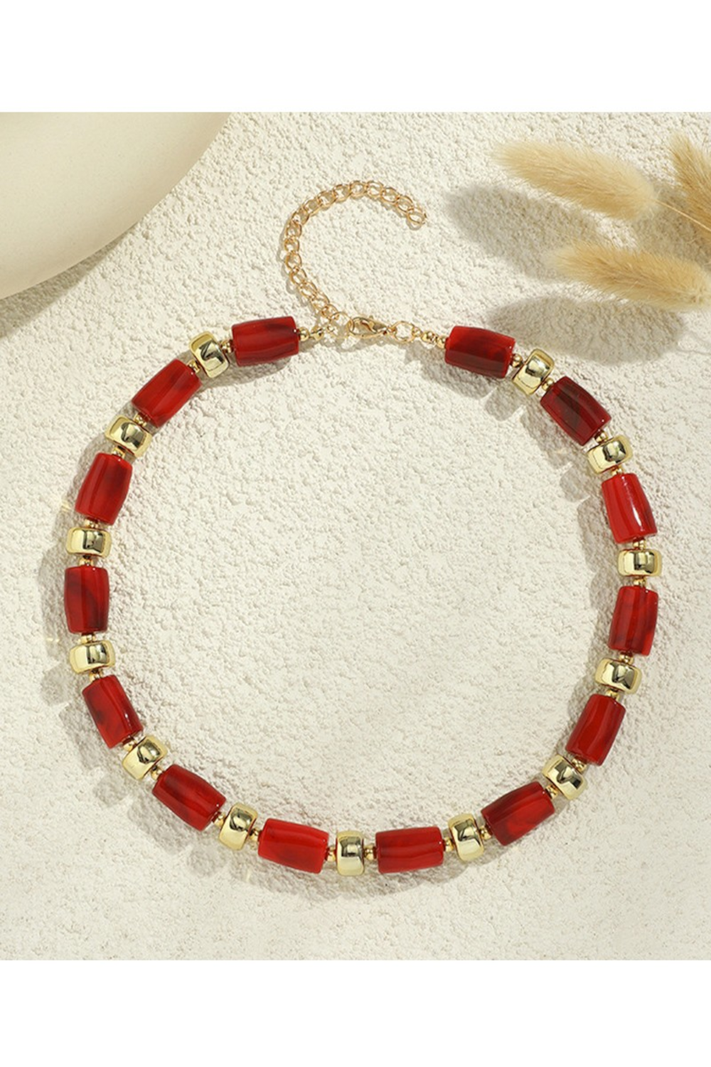 Resin Multi-color Beaded Necklace-Red