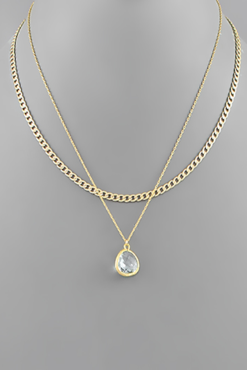 2 Layer Glass Pendant Necklace-Gold