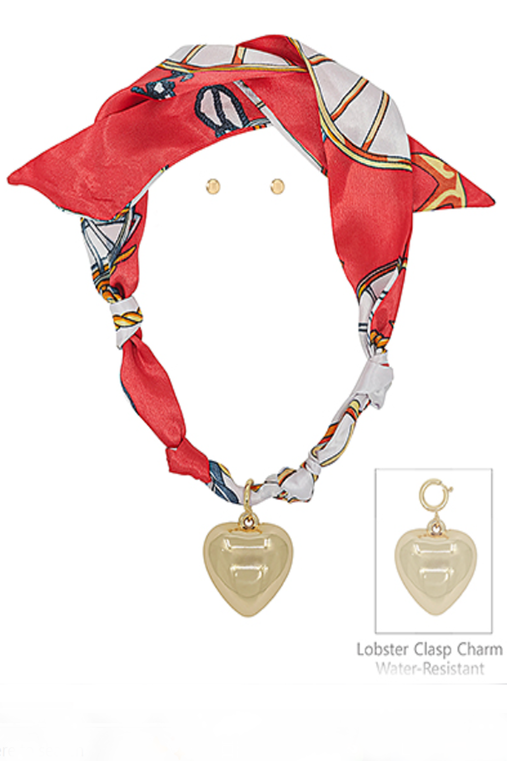 Bold Heart Charm Scarf Necklace Set-Red