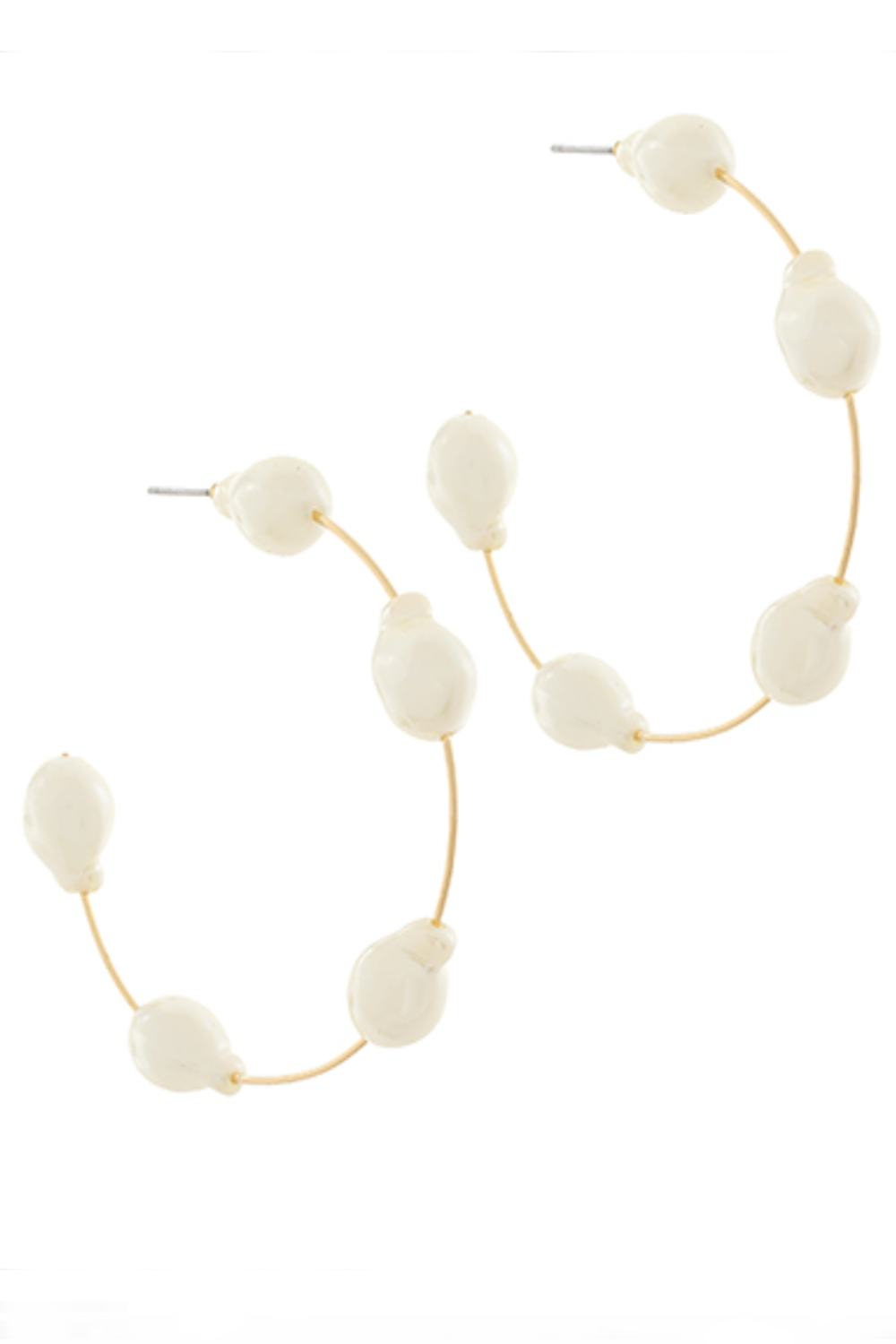 55mm Pearl Station Hoops-Cream/Gold