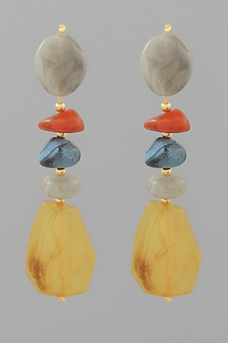 Linked Multi Shape Stone Earrings-Multi