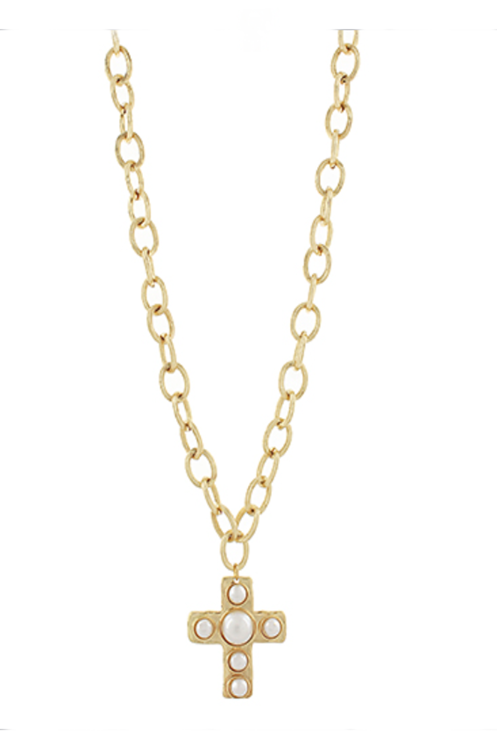Pave Pearl Cross Long Necklace-Gold
