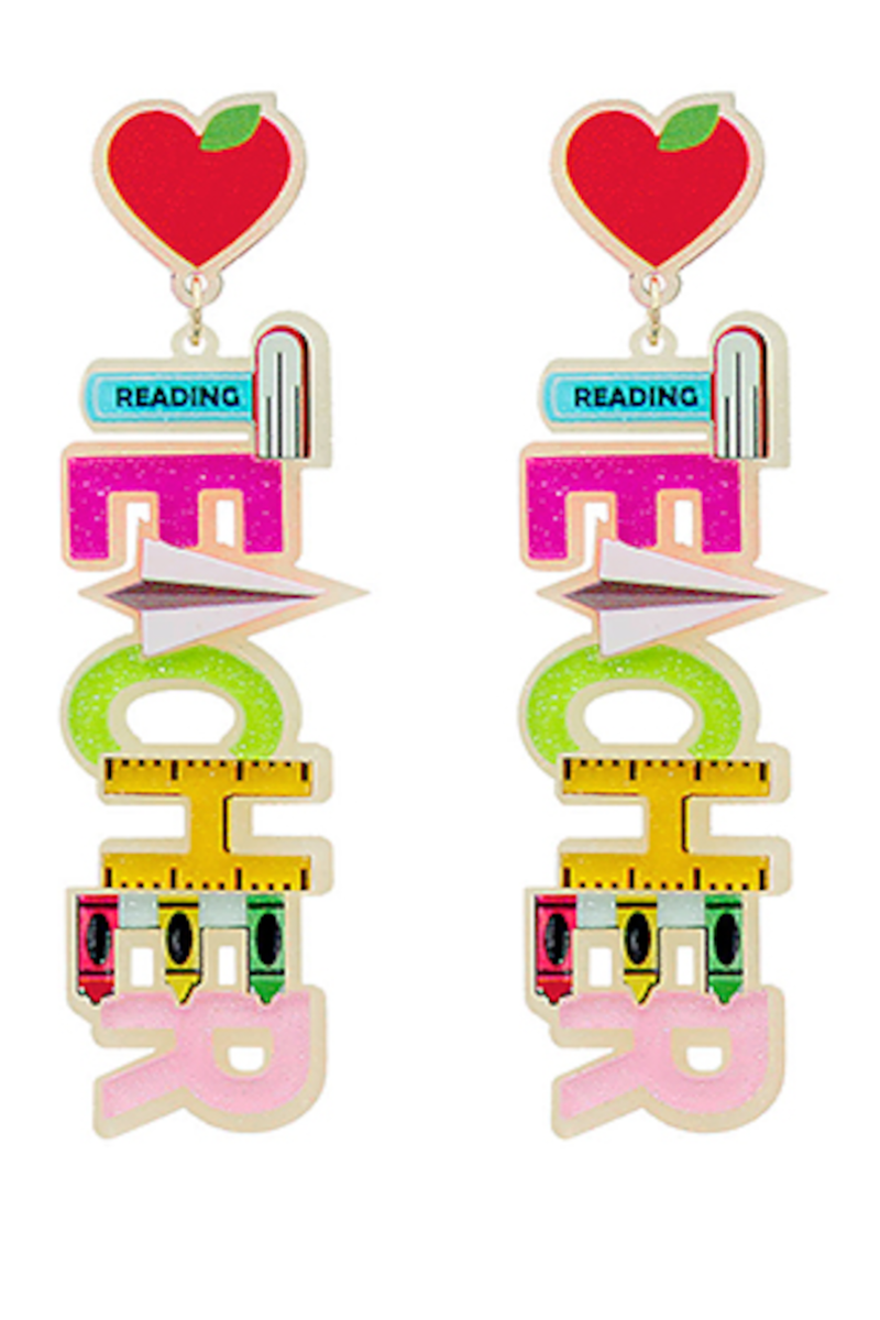 Glitter Teacher Drop Earrings-Multi