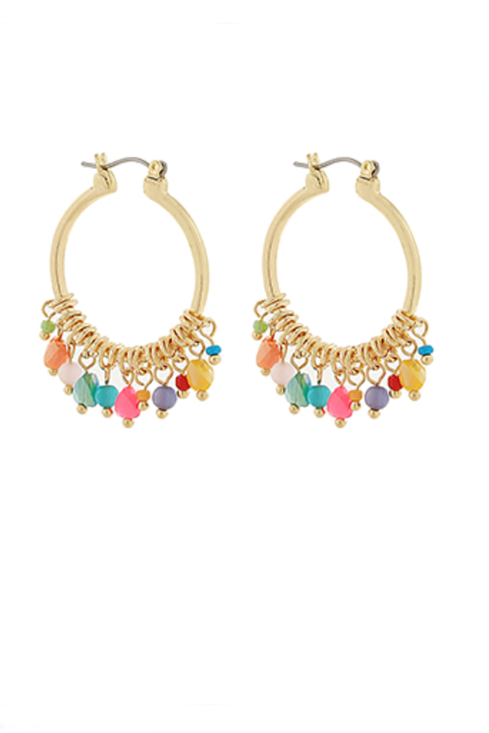 Multi Color Mix Glass W/ Ring Earrings-Gold/Multi