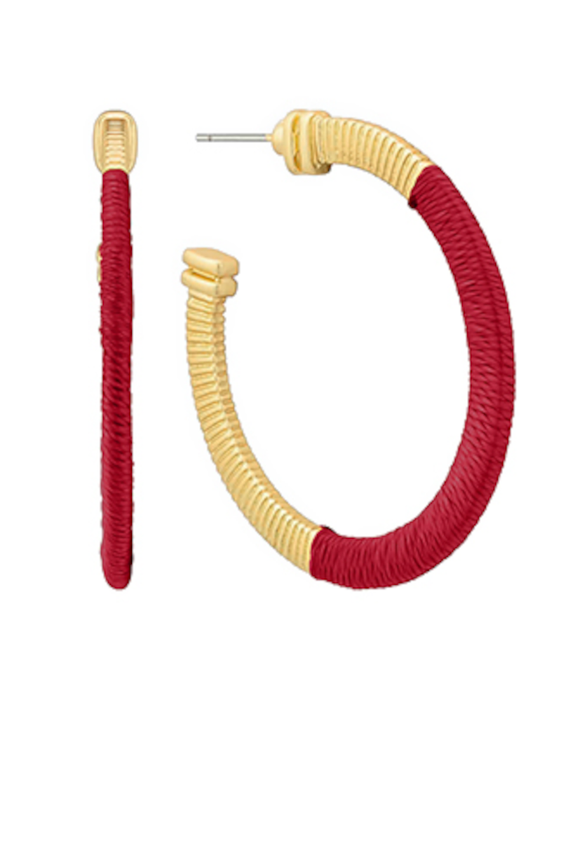 Metal And Thread Wrapped Earrings-Red
