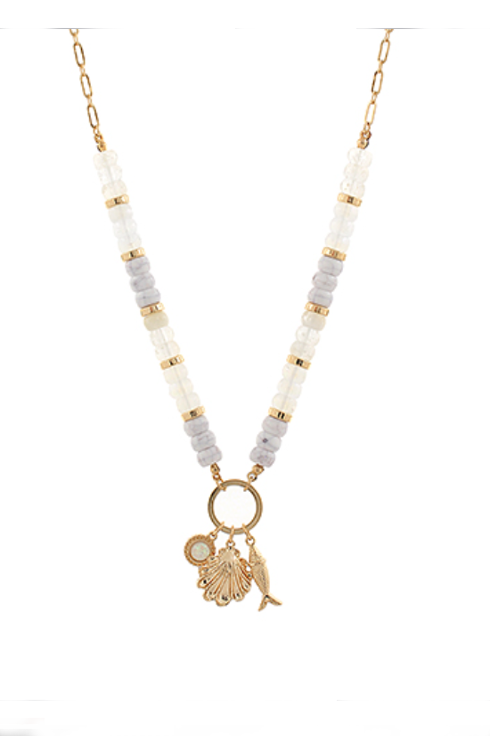 Sealife Theme Charm Rondelle Stone Necklace-Howlite