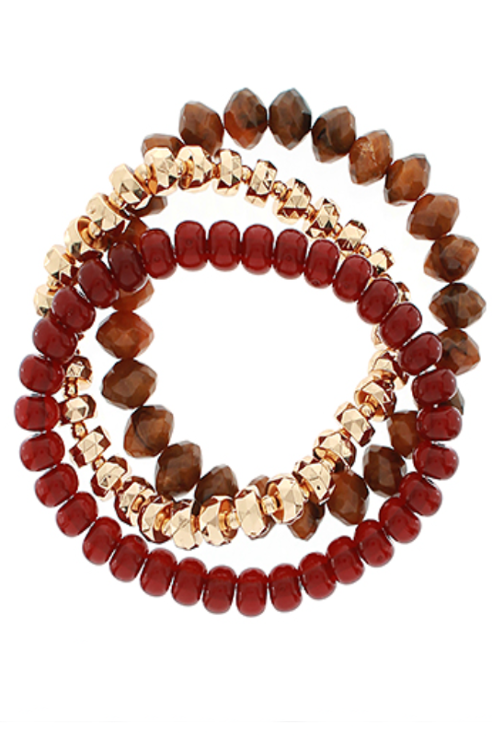 3 Row Multi Bead Bracelet-Brown/Gold