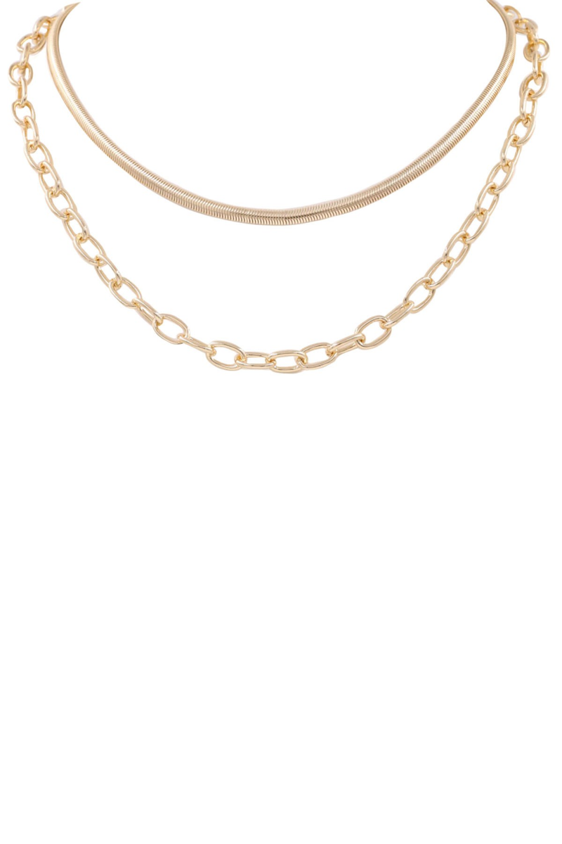 Metal Chain Layered Necklace-Gold