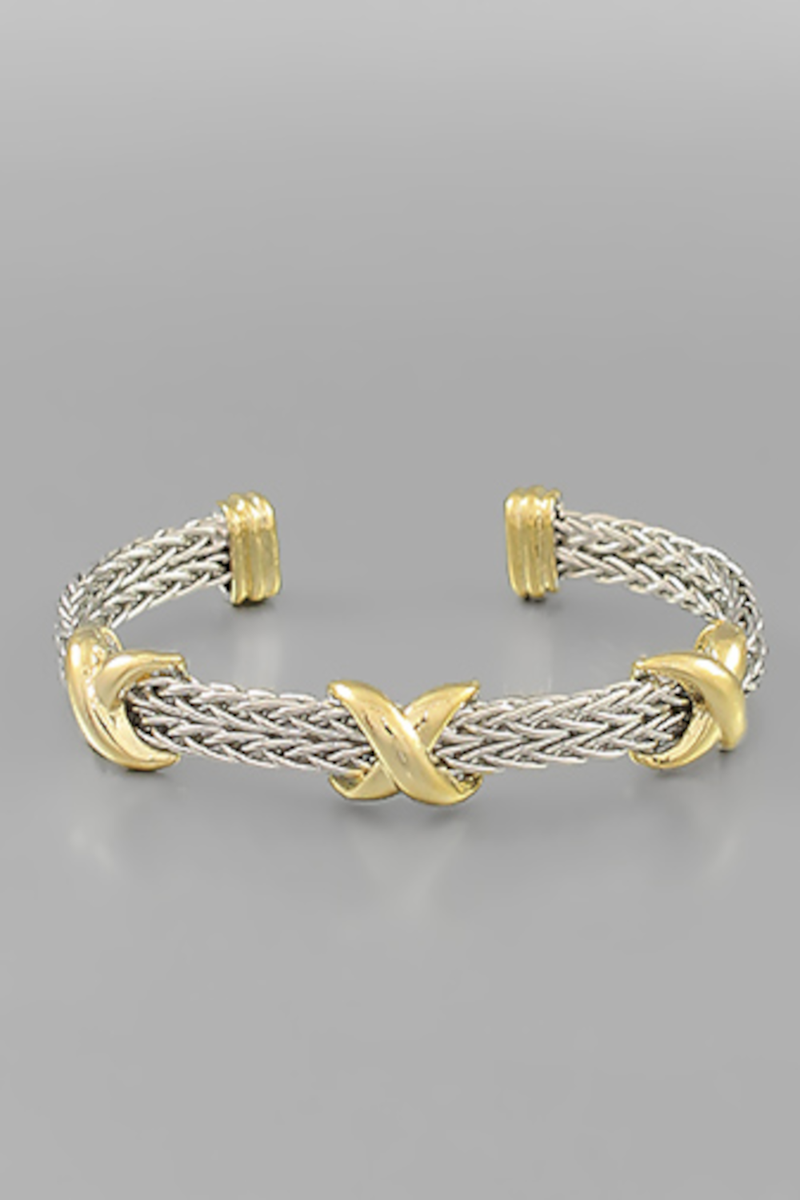 Crisscross Accent Cuff Bracelet-Gold/Silver