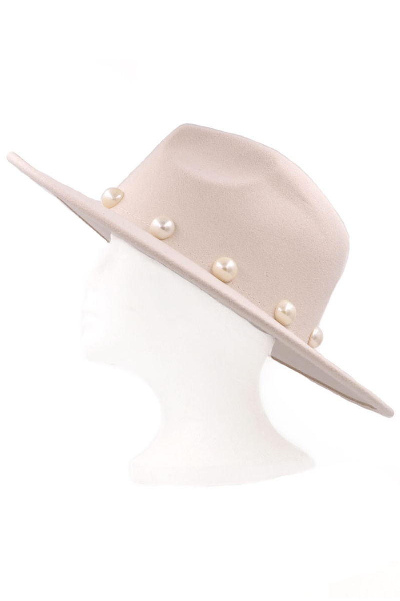 Cream Pearl Fedora Hat