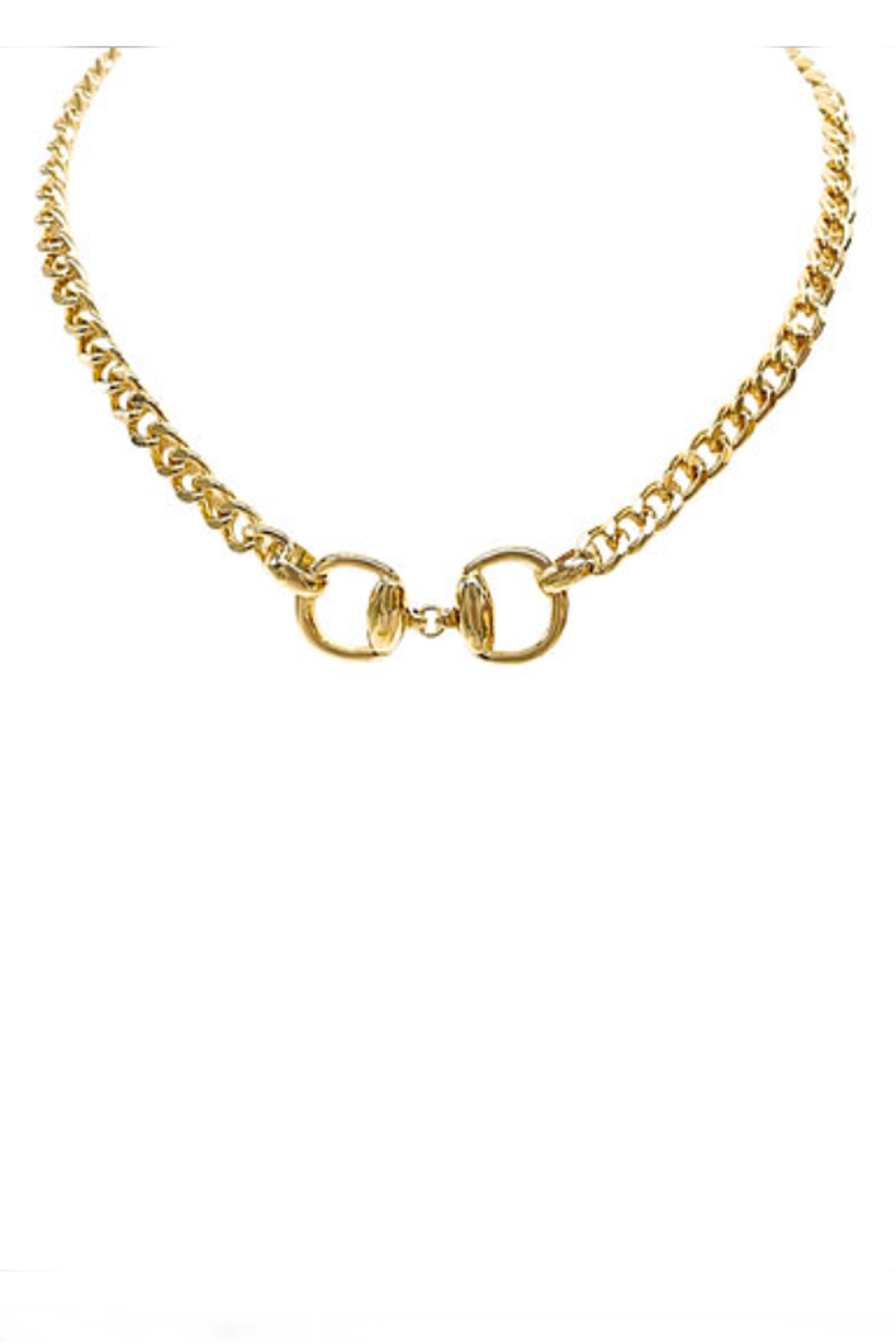 Linked Horsebit Chain Necklace-Gold