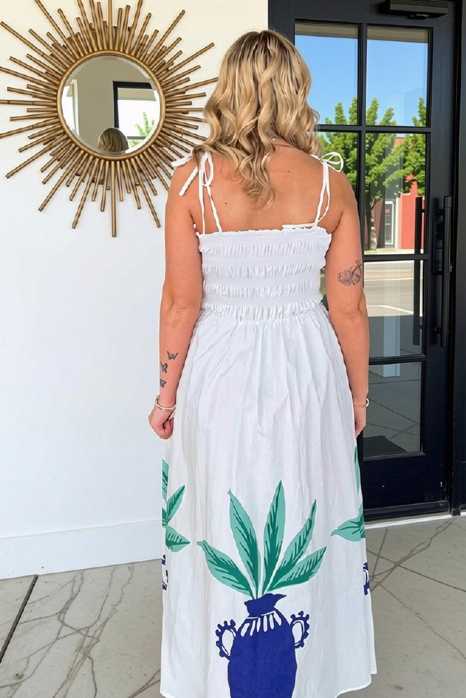 Vacay Print White Maxi Dress Back Shot