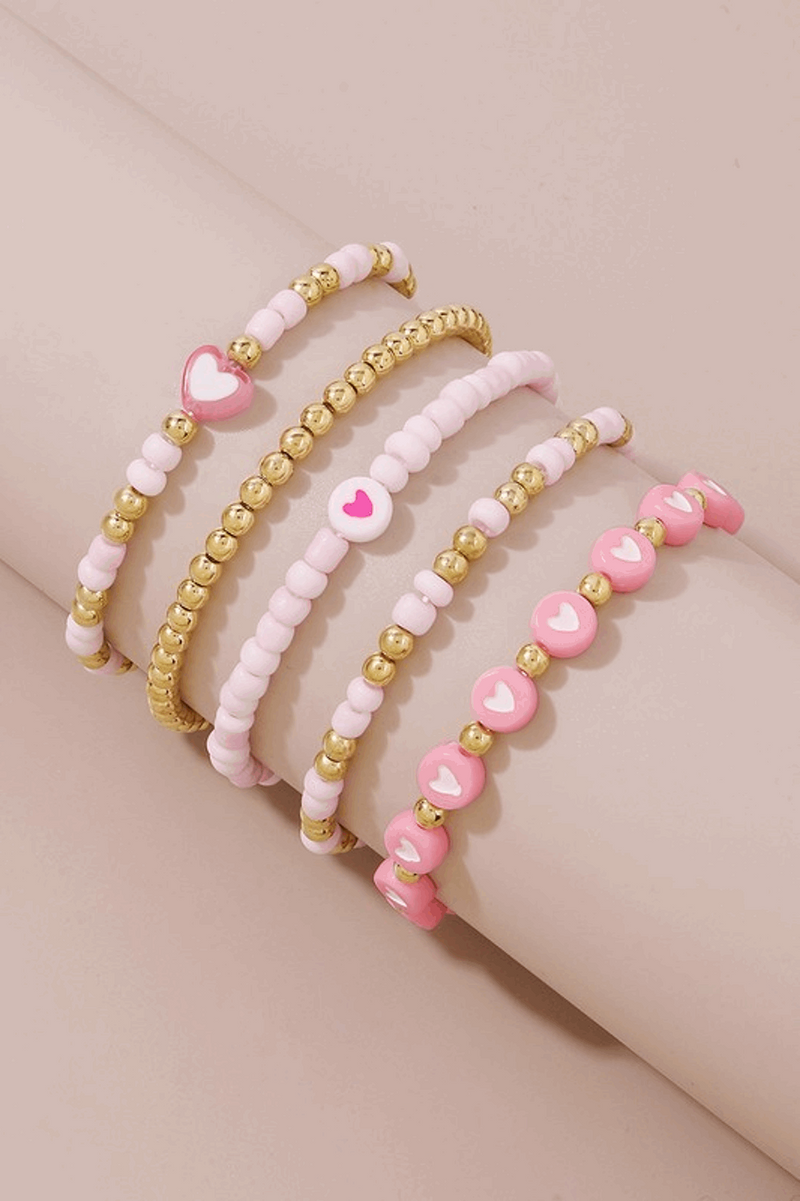 Multicolor Heart Bead Bracelet Set