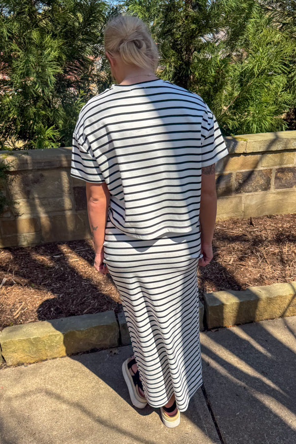 Striped Maxi Skirt Set White and Black