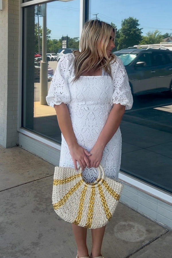 TCEC White Lace Square Neck Dress