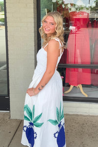 Mediterranean Muse Smocked Cotton Midi Dress-White