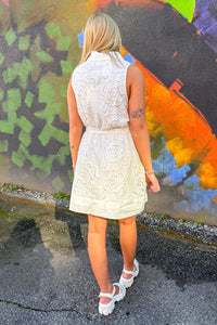 Uptown Blooms Sleeveless Belted Dress-Off White