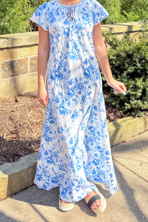Olivaceous Blue and White Floral Maxi Dress ITem