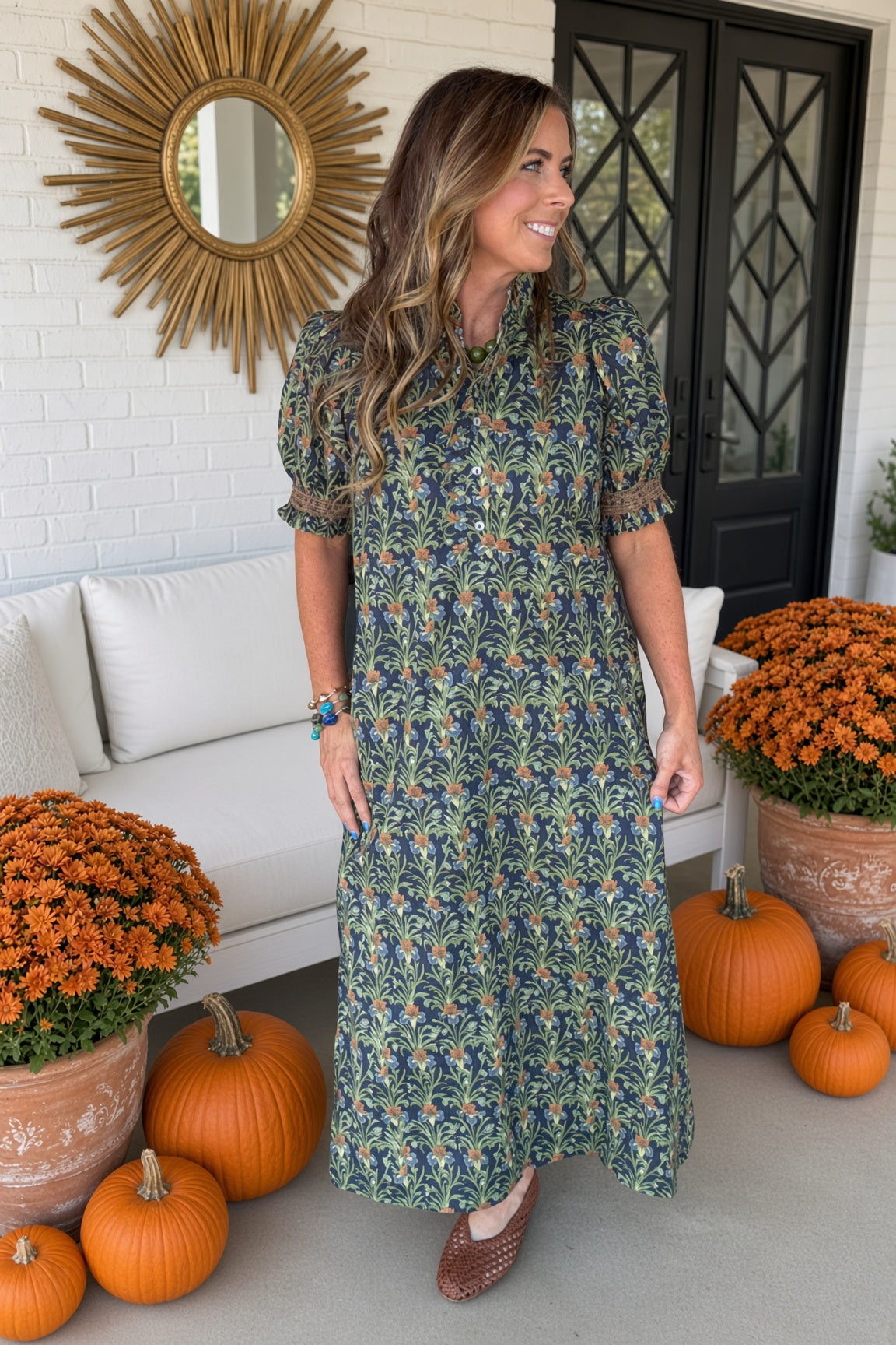 Floral Sonata Puff Sleeve Midi Dress - Simply Dixie Boutique