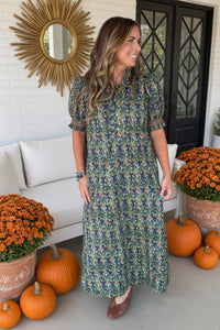 Floral Sonata Puff Sleeve Midi Dress - Simply Dixie Boutique