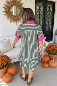 Charm And Charisma Striped Dress-Army - Simply Dixie Boutique