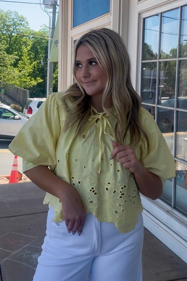 Entro Yellow Eyelet Top