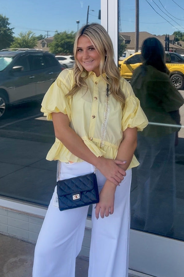 Coming Along Ruffle Hem Top-Yellow