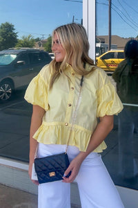 Coming Along Ruffle Hem Top-Yellow