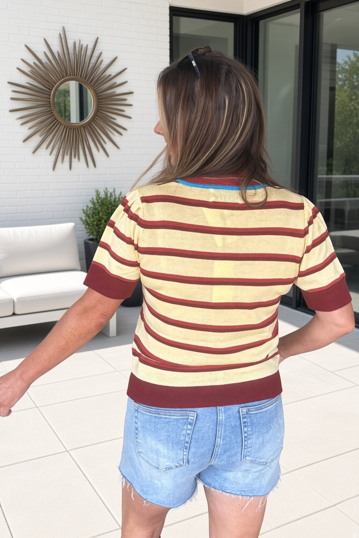 Yellow And Rust Striped Top Back