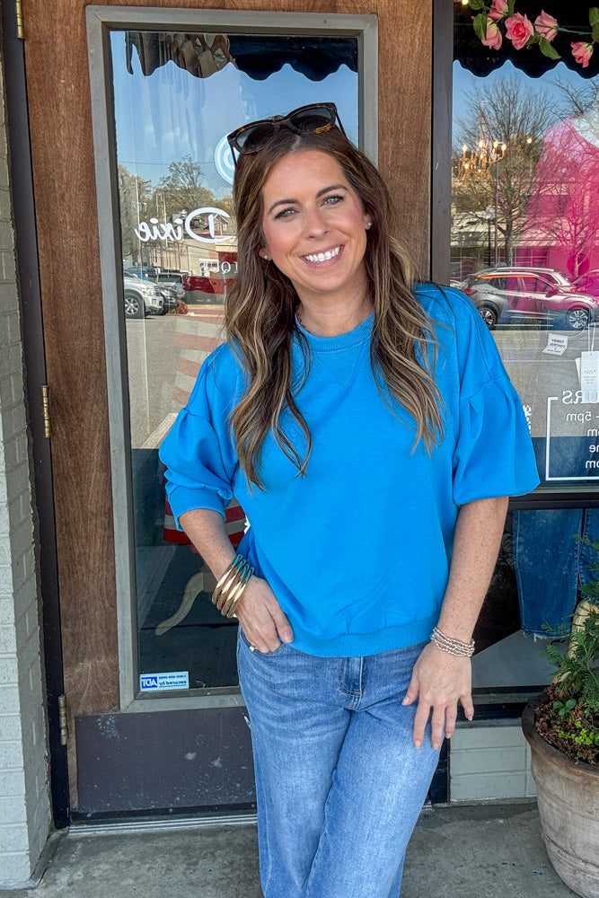 Zenana Sky Blue Scuba Dolman Sleeve Pullover