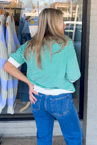 Zenana Green 3/4 Sleeve Striped Top back