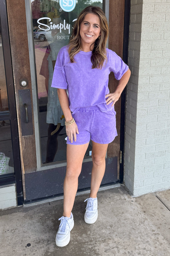 Zenana-Halo Snow Washed Short Sleeve Tee And Shorts Set – Simply