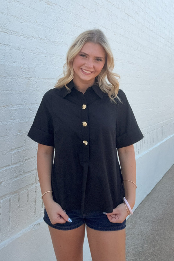 Entro Black Top With Gold Buttons poplin