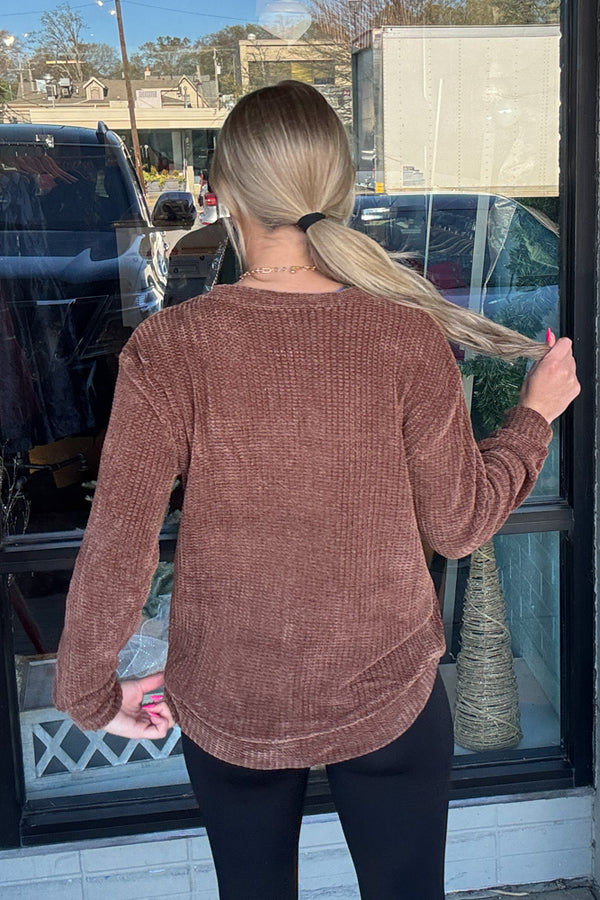 Zenana Chenille Sweater Brown back