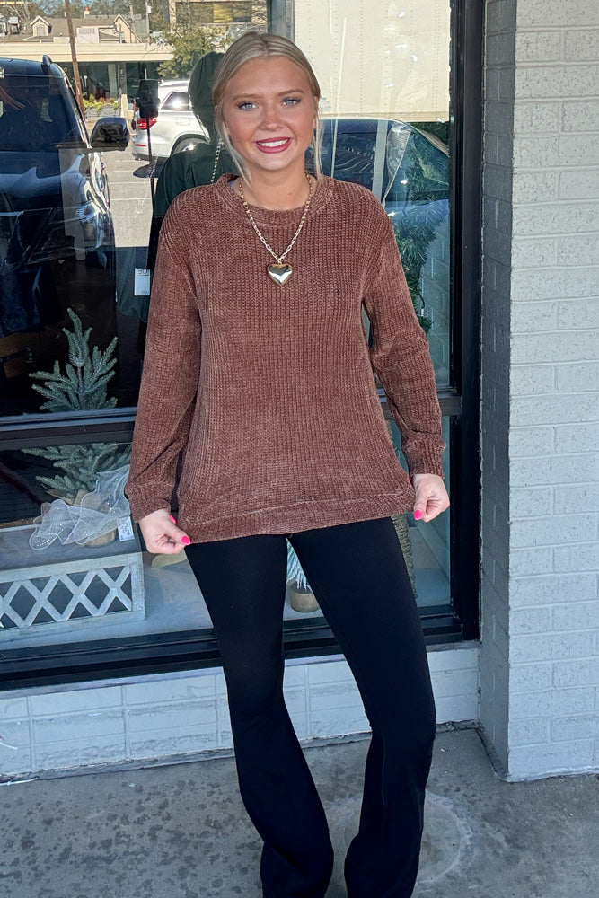 Zenana Chenille Sweater Brown