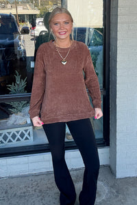Zenana Chenille Sweater Brown