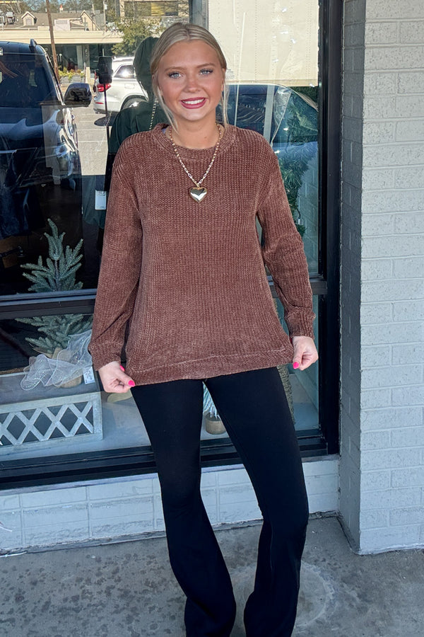 Zenana Chenille Sweater Brown