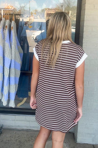 Zenana Striped T-Shirt Dress Brown Back