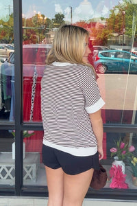 Striped Contrast Trim Rib Banded Top