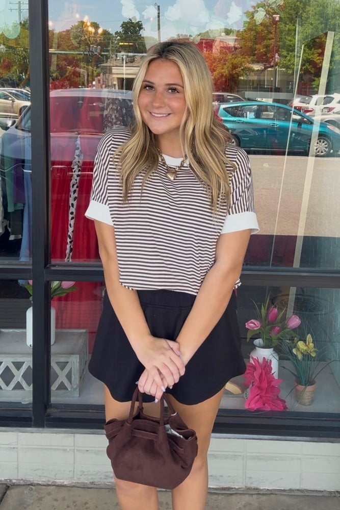 Striped Contrast Trim Rib Banded Top