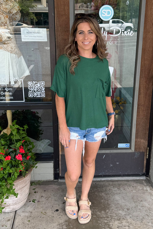 Zenana green Ribbed Pocket Tee