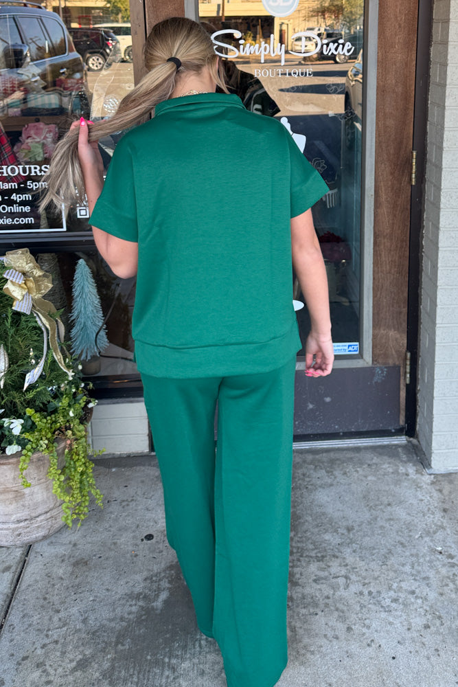 Zenana Scuba Half Zip Short Sleeve Top & Matching Elastic Pants