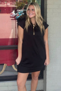Textured Jacquard Quarter Zip Mini Dress