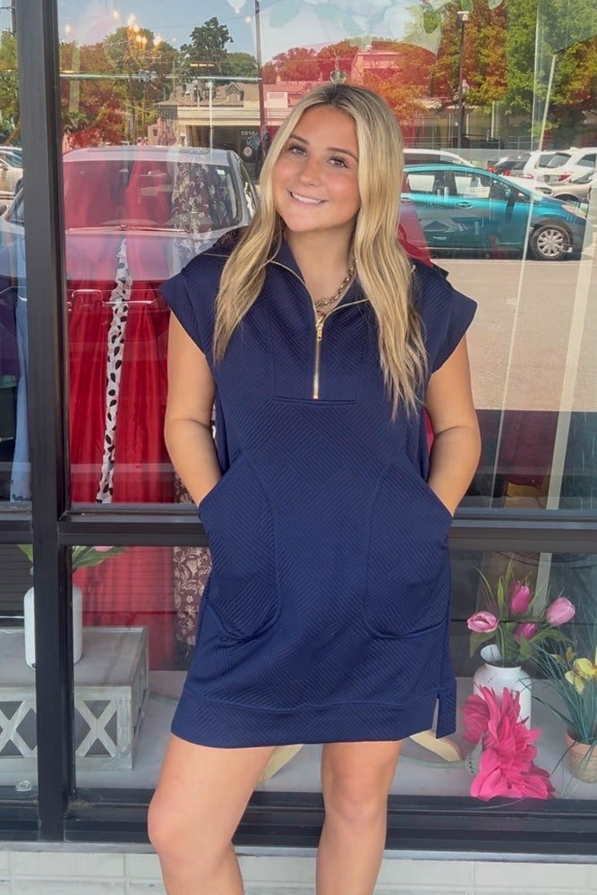Textured Jacquard Quarter Zip Mini Dress