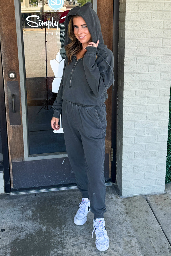Zenana-French Terry Jumpsuit With Hood – Simply Dixie Boutique
