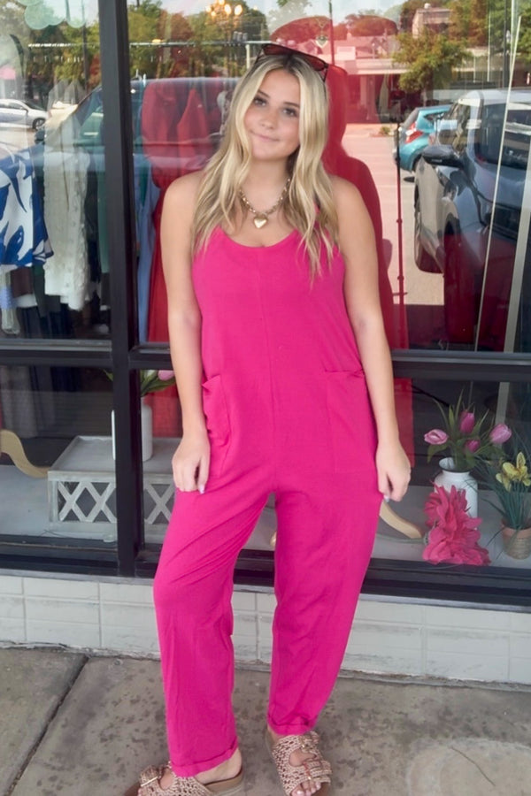 SALE-Spaghetti Strap Pocket Jumpsuit