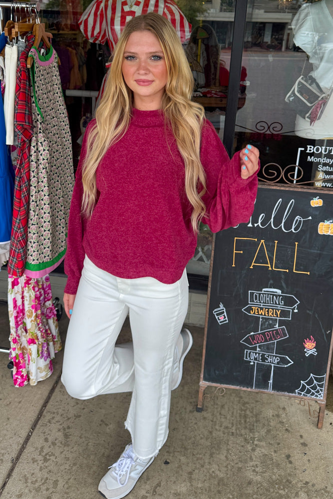 Zenana Mock Neck Sweater Cabernet